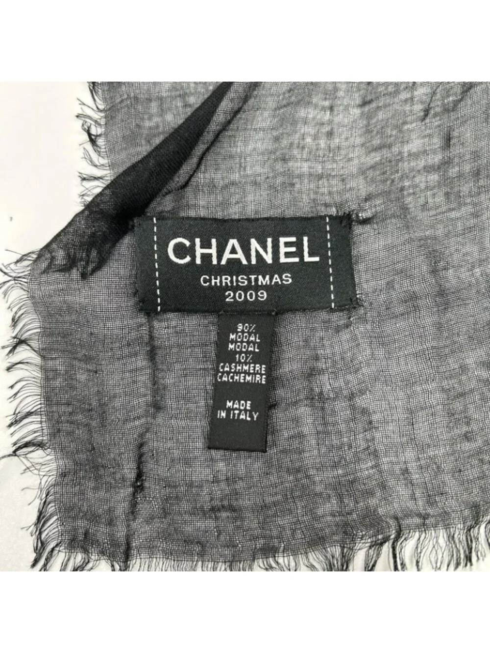 Chanel Christmas CC Logo Embroidered Cashmere Blend Shawl Scarf